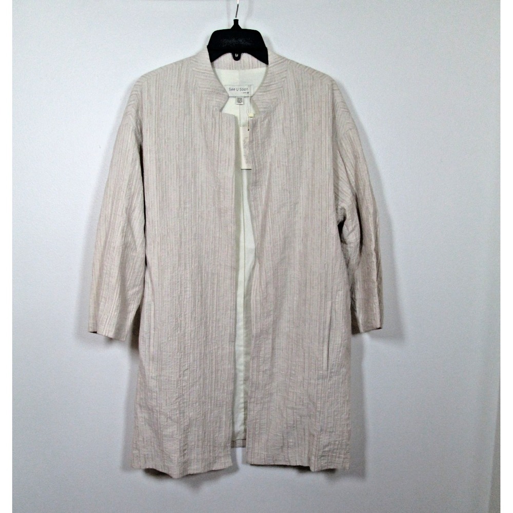 See U Soon Blazer Jacket Long Size M/L Beige Ivory Textured‎ Lagenlook